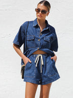 Women's short summer two-piece denim set