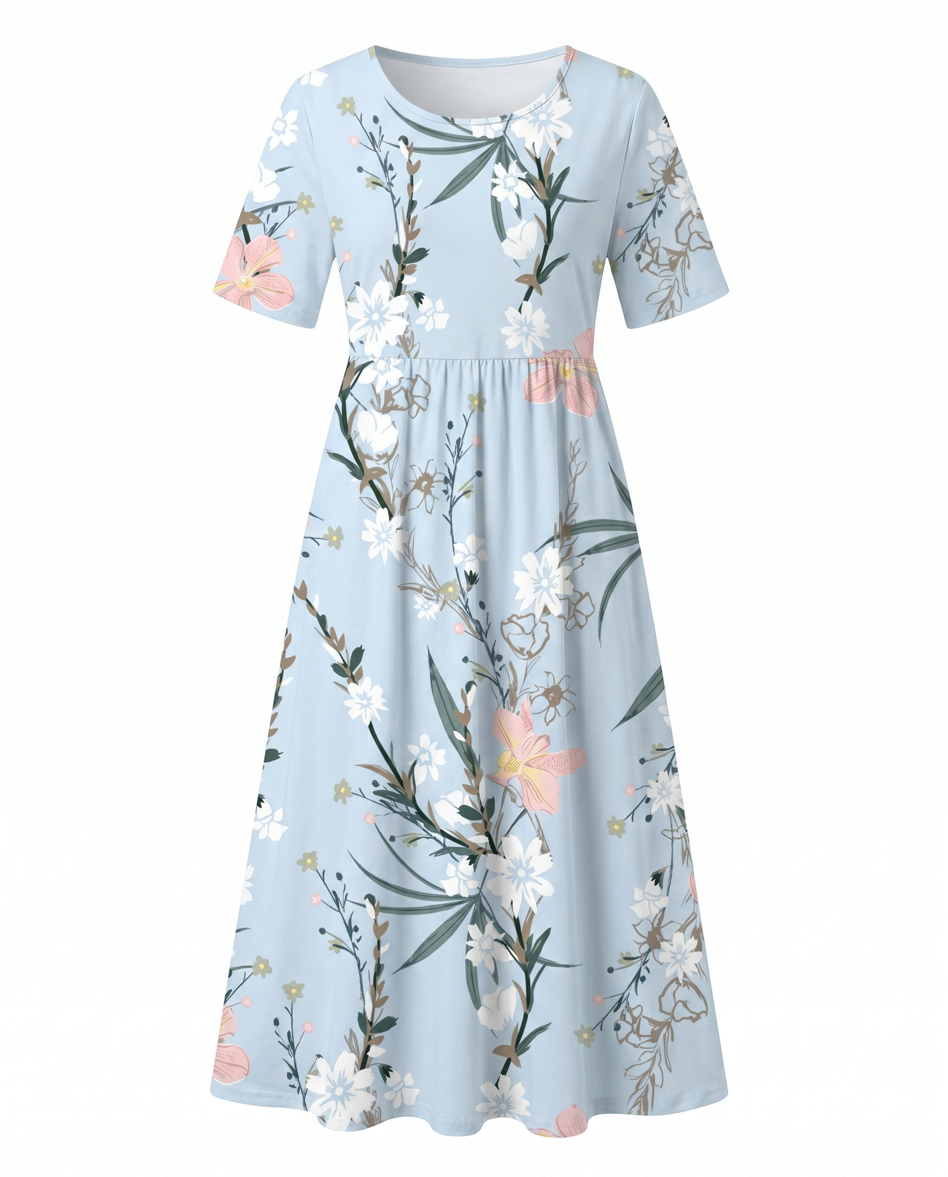 Women's short sleeve floral print midi dress