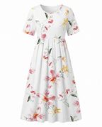 Women's short sleeve floral print midi dress