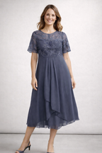 Women's short sleeve lace wedding guest midi dress
