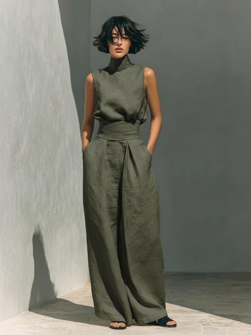 Women's sleeveless wide-leg trousers jumpsuit