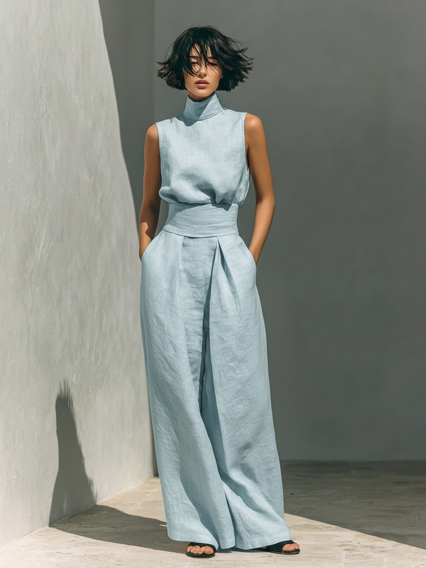 Women's sleeveless wide-leg trousers jumpsuit