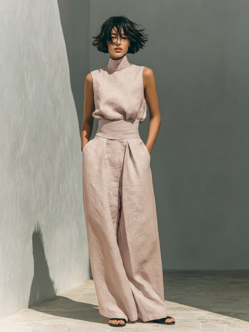 Women's sleeveless wide-leg trousers jumpsuit