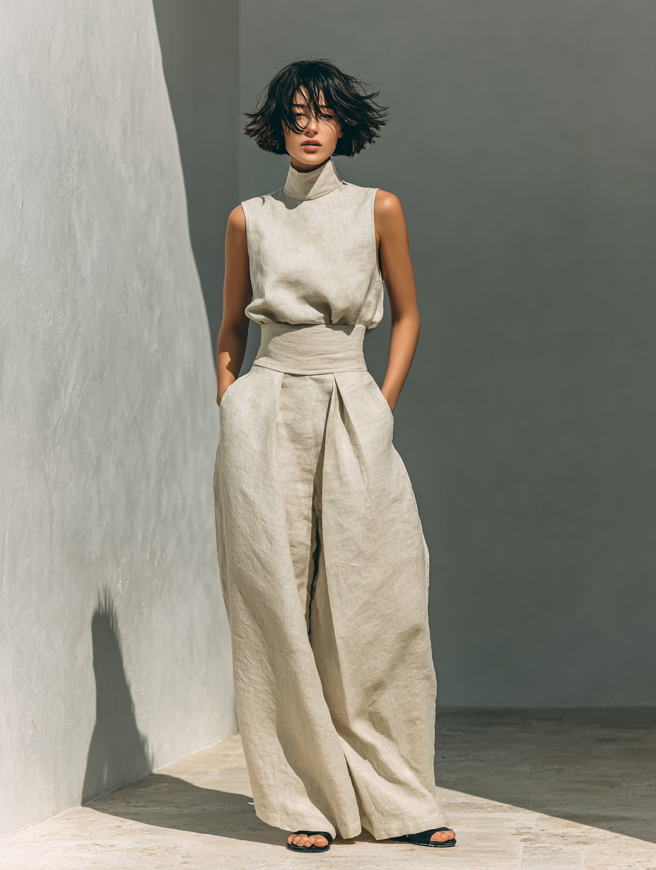 Women's sleeveless wide-leg trousers jumpsuit