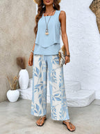Women's sleeveless layered top trouser set
