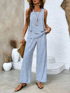 Women's sleeveless layered top trouser set