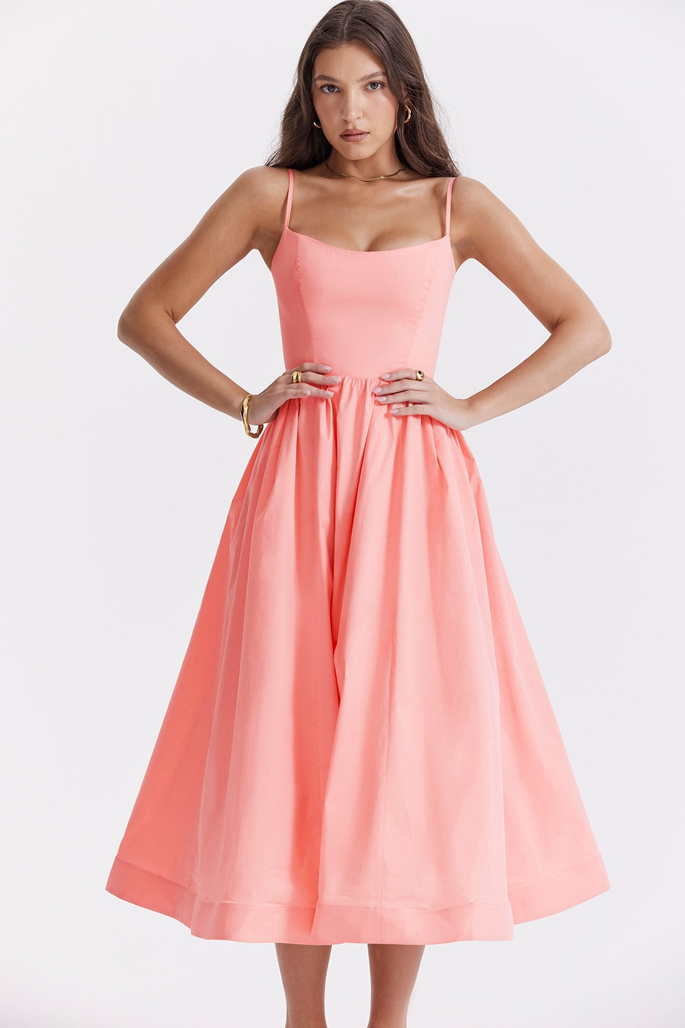 Women's sleeveless square-neck midi prom dress