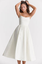 Women's sleeveless square-neck midi prom dress