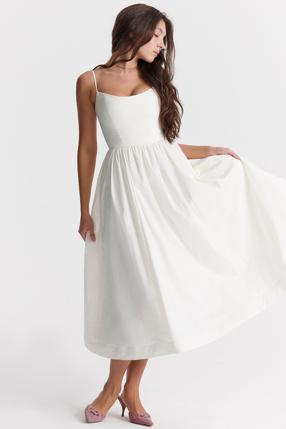 Women's sleeveless square-neck midi prom dress