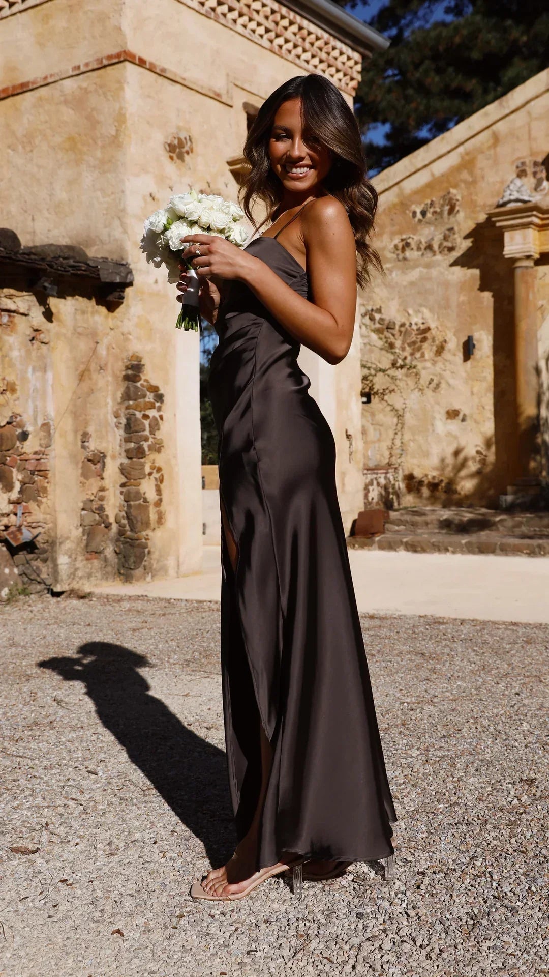 Women's square-neck maxi wedding guest dress