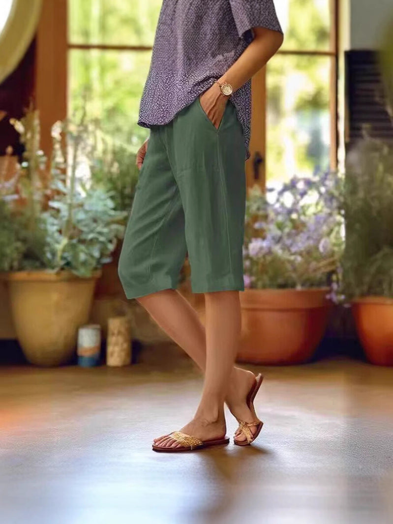 Women's straight leg linen summer shorts