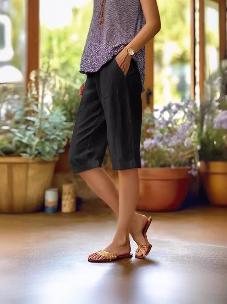 Women's straight leg linen summer shorts