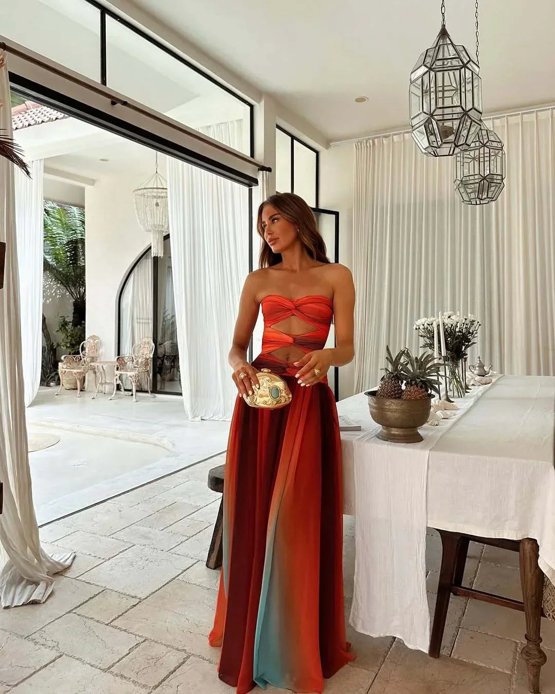 Women's strapless cut-out maxi cocktail dress
