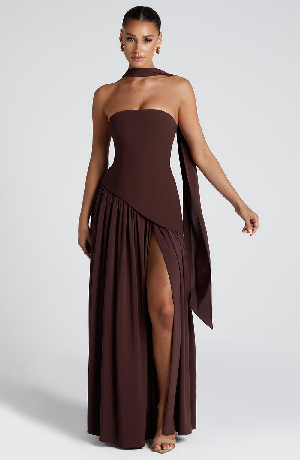 Women's strapless wedding guest maxi dress