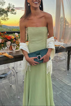 Women's strapless pleated wedding guest dress