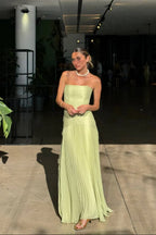 Women's strapless pleated wedding guest dress