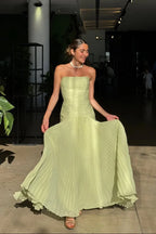 Women's strapless pleated wedding guest dress
