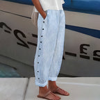 Women's striped button-panel cropped trousers