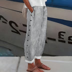 Women's striped button-panel cropped trousers