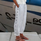 Women's striped button-panel cropped trousers