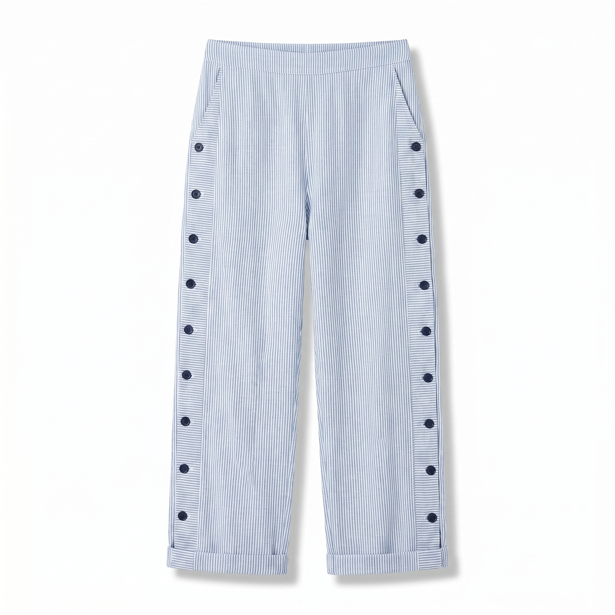 Women's striped button-panel cropped trousers