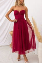 Women's sweetheart corset midi wedding guest dress