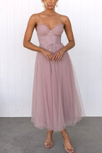 Women's sweetheart corset midi wedding guest dress