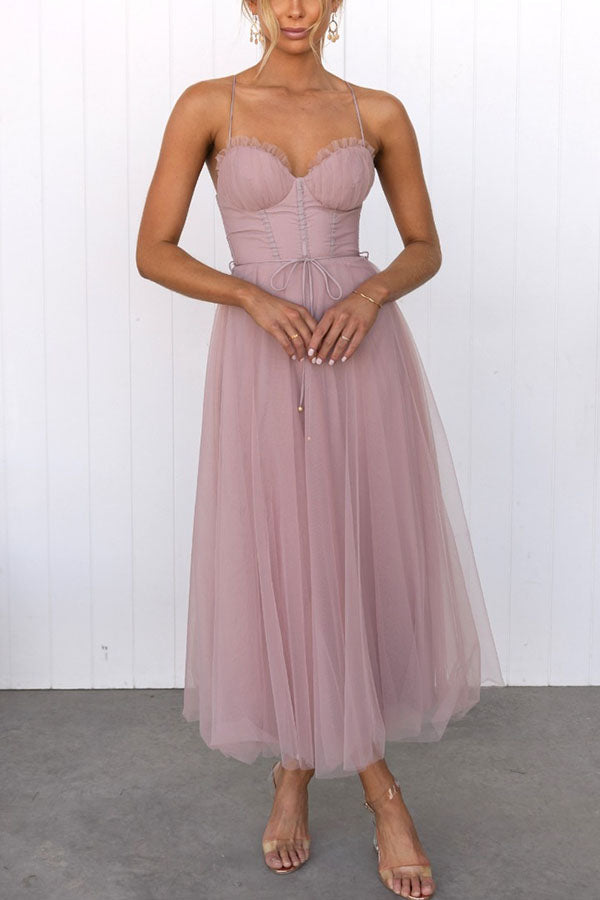 Women's sweetheart corset midi wedding guest dress