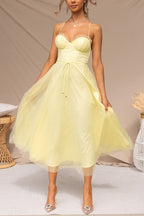 Women's sweetheart corset midi wedding guest dress