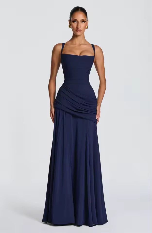 Women's asymmetric wedding guest maxi dress