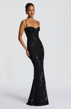 Women's sweetheart-neck floral wedding guest dress