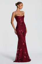 Women's sweetheart-neck floral wedding guest dress