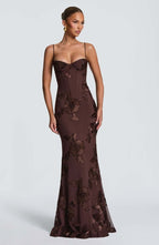 Women's sweetheart-neck floral wedding guest dress
