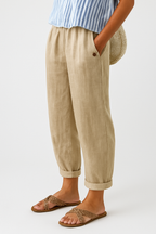Women's tapered cropped linen trousers