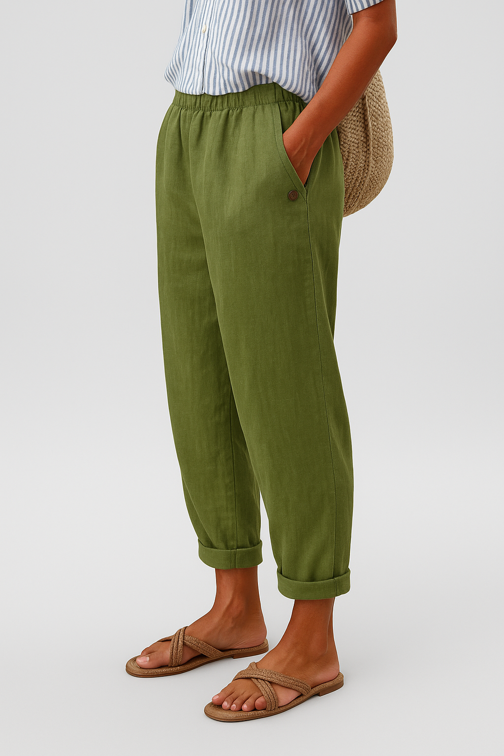 Women's tapered cropped linen trousers