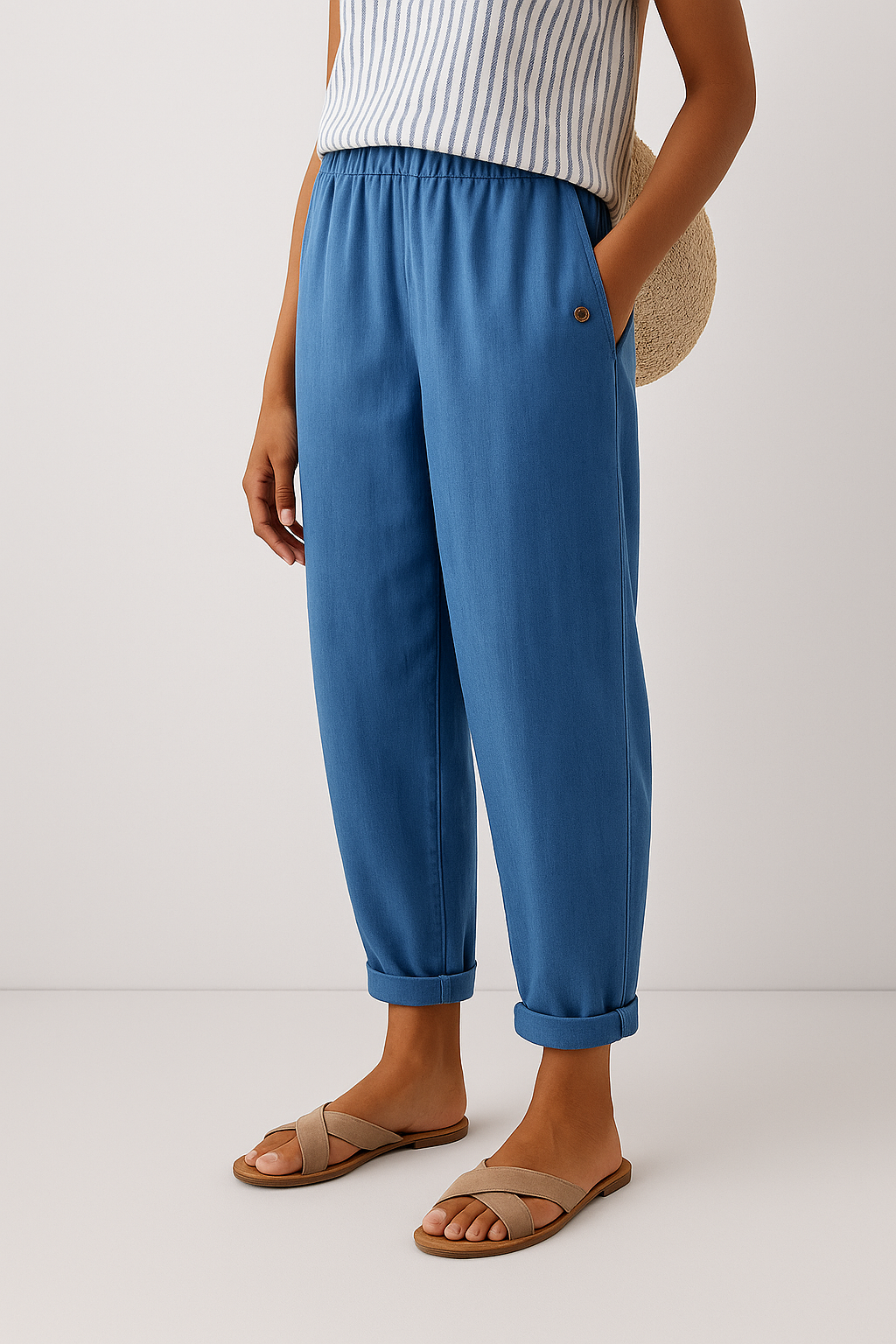 Women's tapered cropped linen trousers