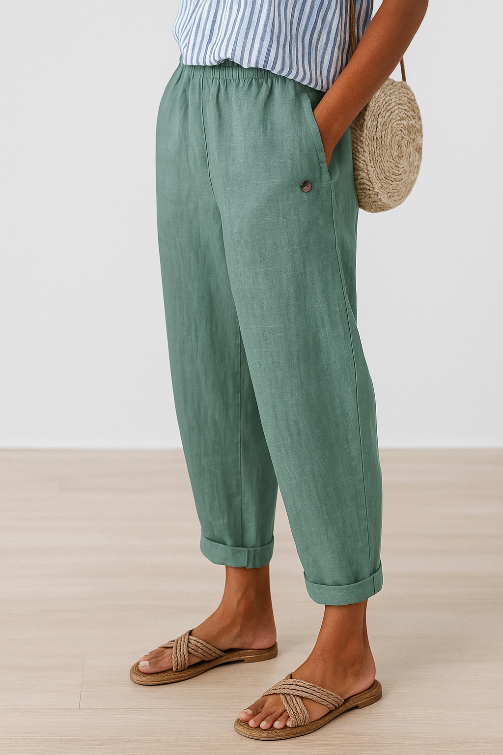 Women's tapered cropped linen trousers