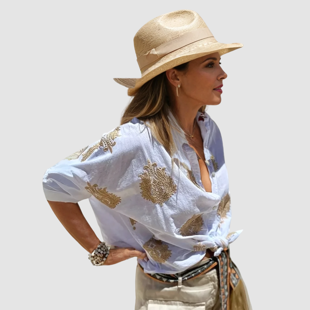 Women's v-neck embroidered summer blouse