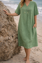 Women's v-neck short sleeve vacation midi dress