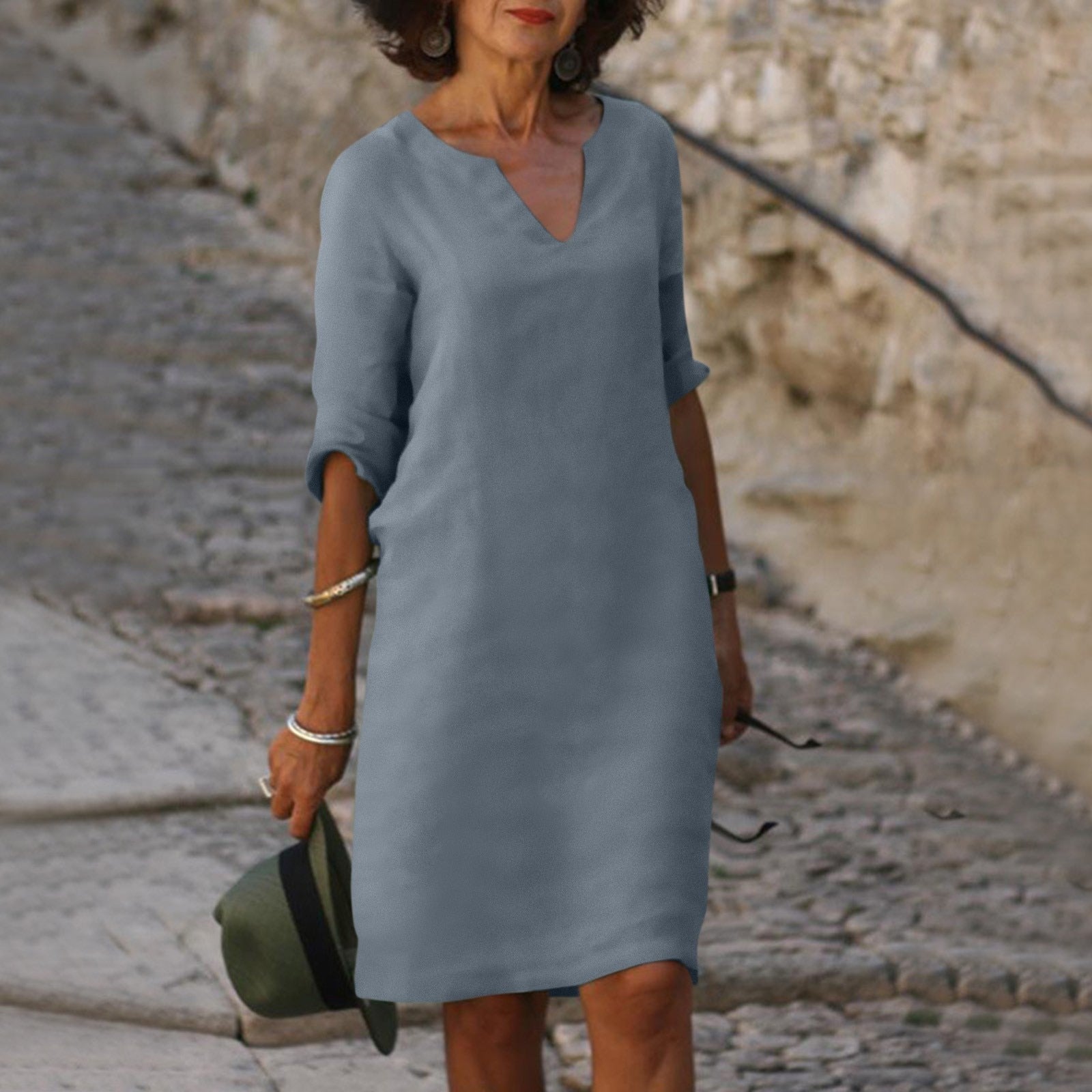 Women's v-neck three-quarter sleeve summer dress