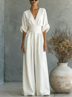 Women's v-neck wide-leg wedding guest jumpsuit