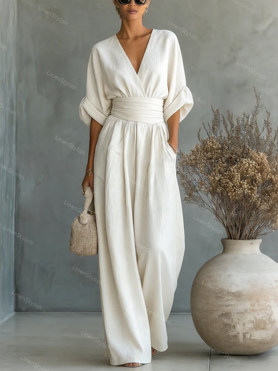 Women's v-neck wide-leg wedding guest jumpsuit