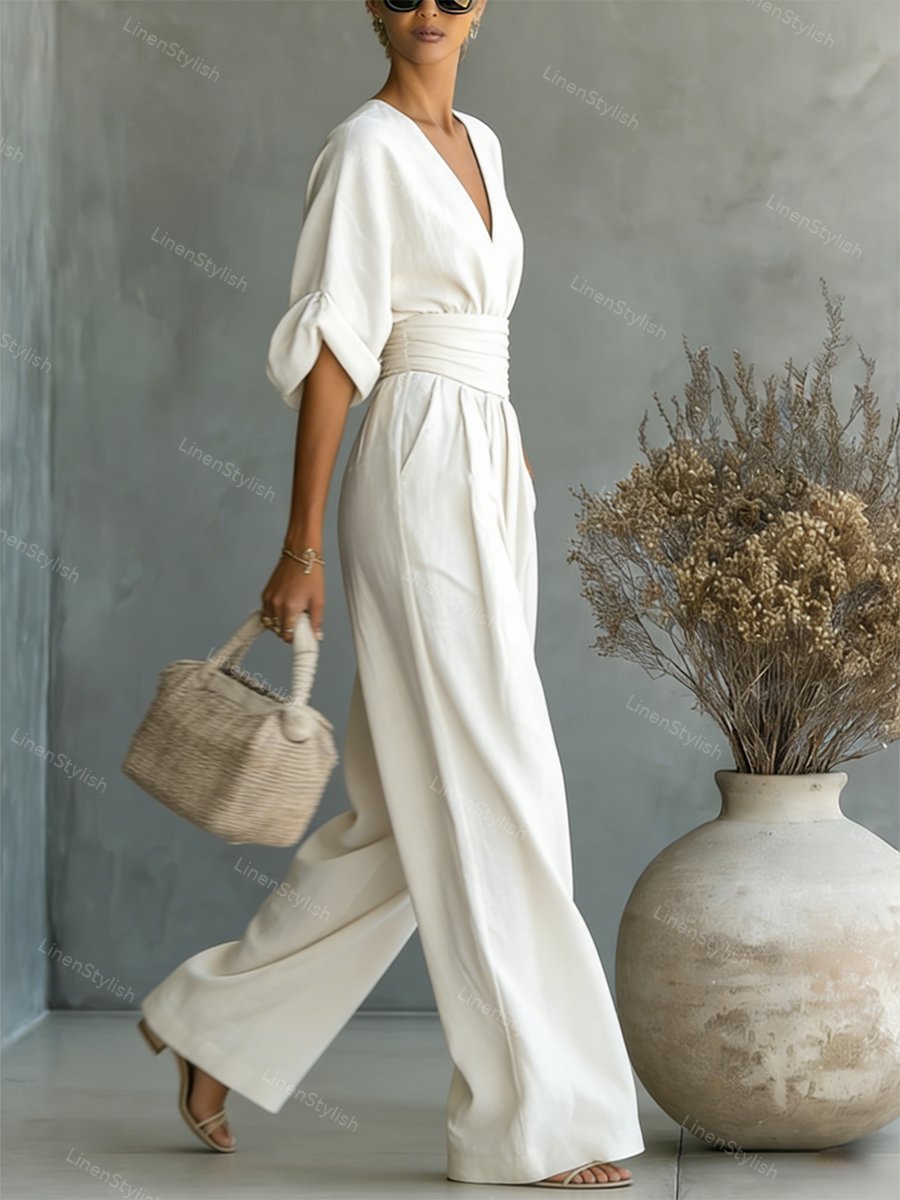 Women's v-neck wide-leg wedding guest jumpsuit