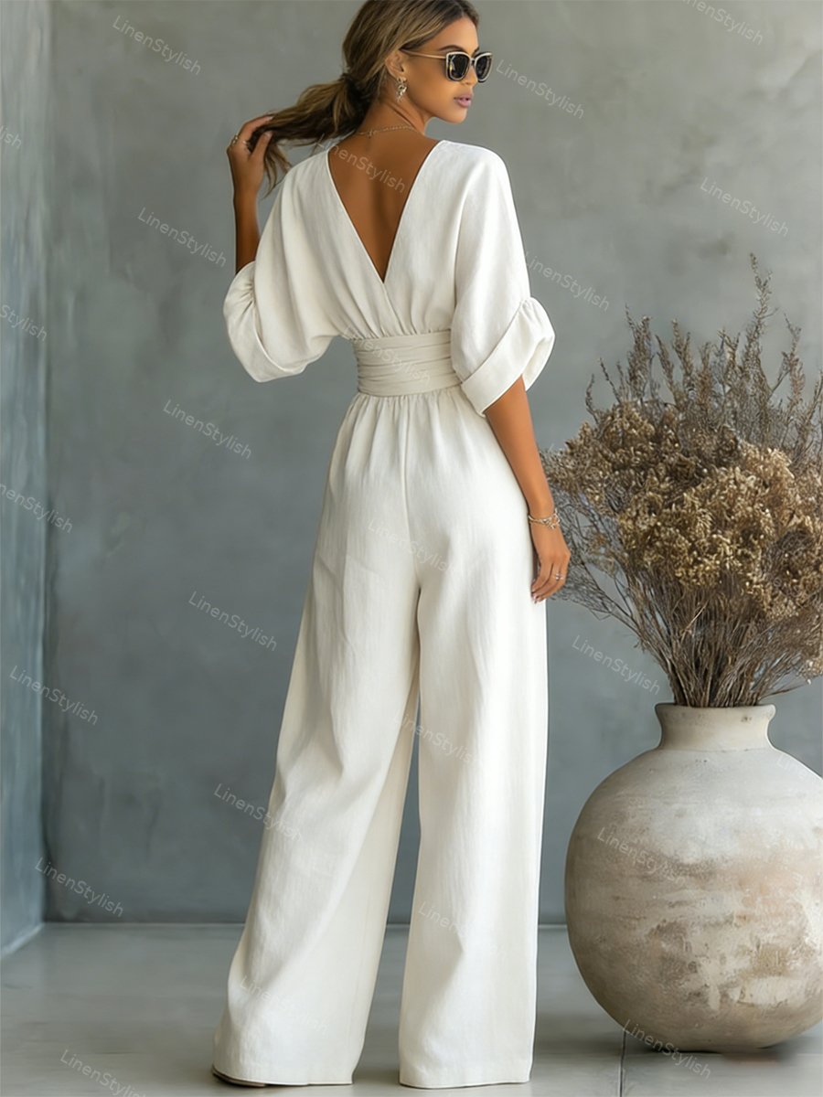Women's v-neck wide-leg wedding guest jumpsuit