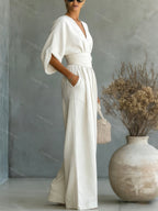 Women's v-neck wide-leg wedding guest jumpsuit