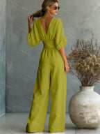 Women's v-neck wide-leg wedding guest jumpsuit