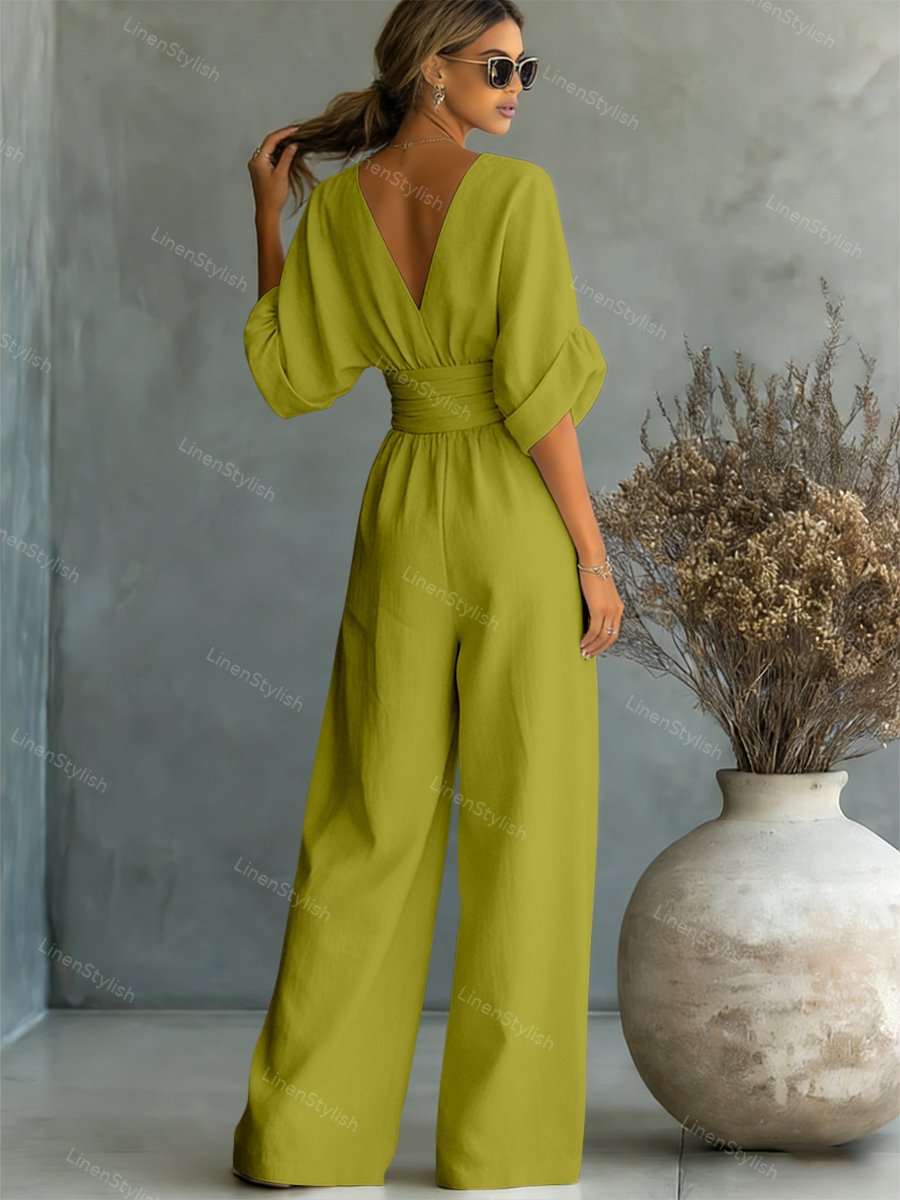 Women's v-neck wide-leg wedding guest jumpsuit