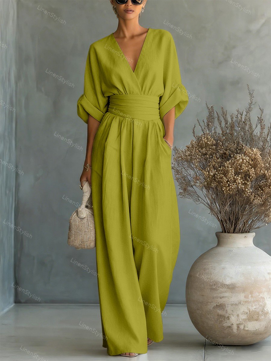 Women's v-neck wide-leg wedding guest jumpsuit
