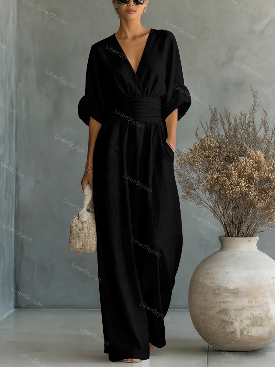 Women's v-neck wide-leg wedding guest jumpsuit