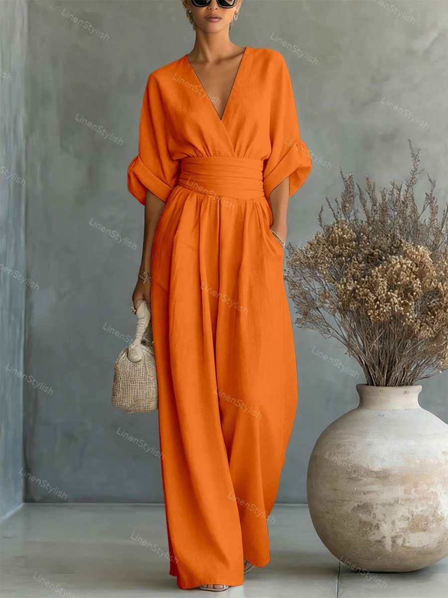 Women's v-neck wide-leg wedding guest jumpsuit